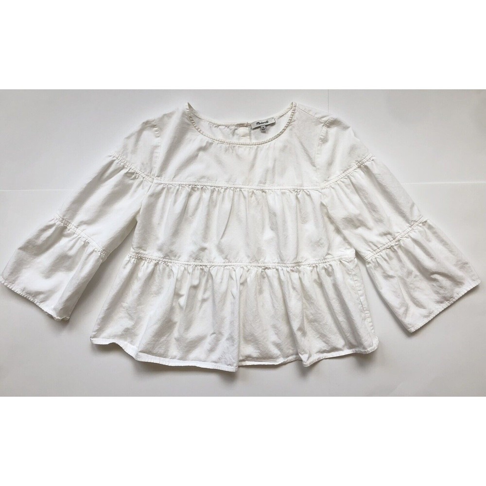 Madewell Tiered Button-Back Top Pure White Women’s Size M
